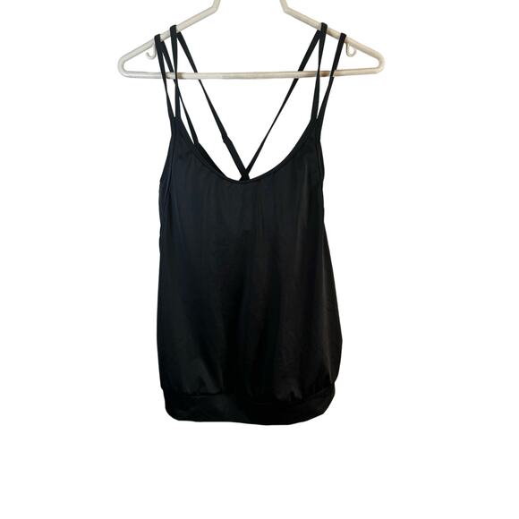 Athelta Black 36 B/C Built in Bra Strap Tank Work Out Swim Top Slimming Babydoll - Picture 2 of 10